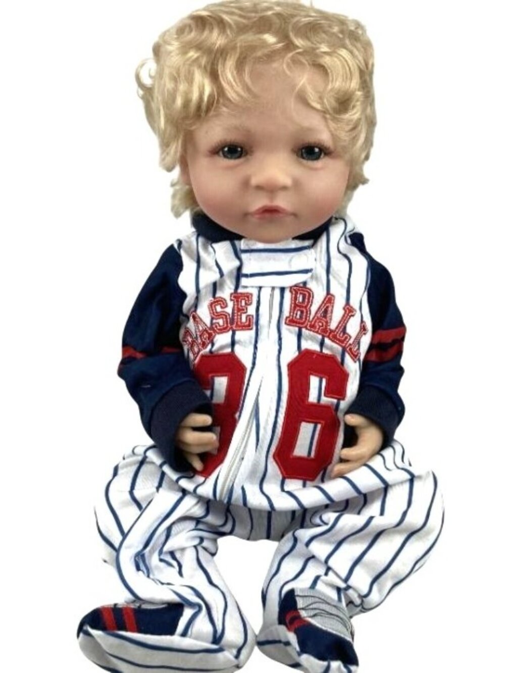 Reborn Baby Doll Baseball Outfit Blonde Hair Blue Eyes Realistic Newborn NWB